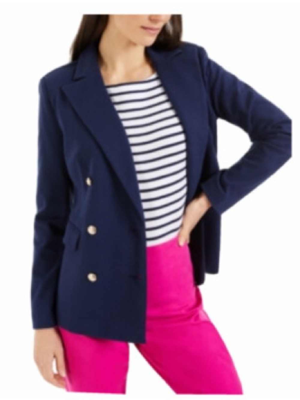 Charter Club Navy Double Breasted Blazer Gold Buttons